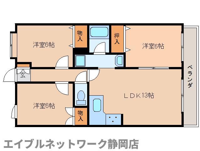 ドミール平和(3LDK/4階)の間取り写真