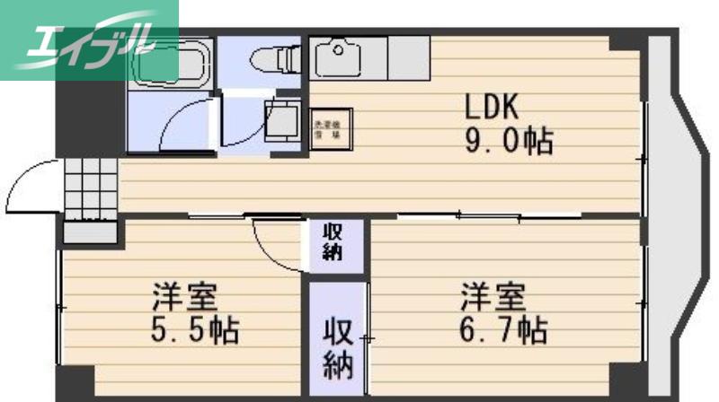 ハイデンス岡山(2LDK/2階)の間取り写真
