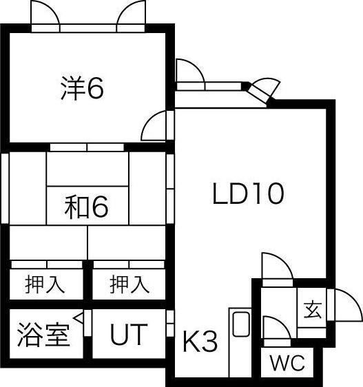 地下鉄東西線 琴似駅(札幌市営) 徒歩15分 3階建 築38年(2LDK/3階)の間取り写真