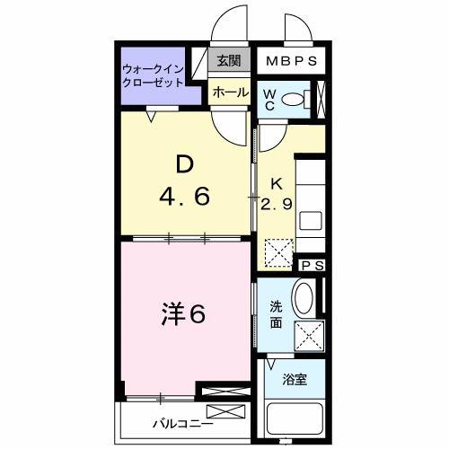 ブリーゼ(1DK/2階)の間取り写真