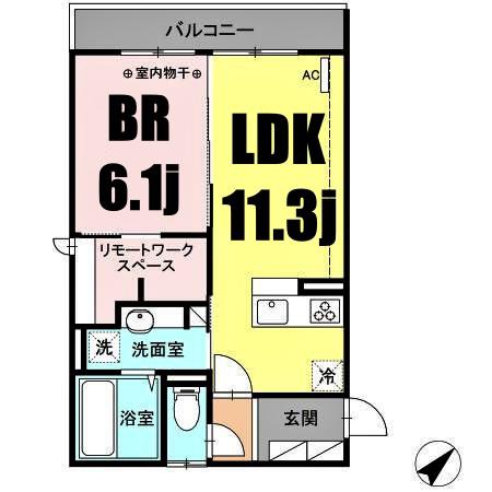 ハイム羽沢横浜国大 XI(1LDK/1階)の間取り写真