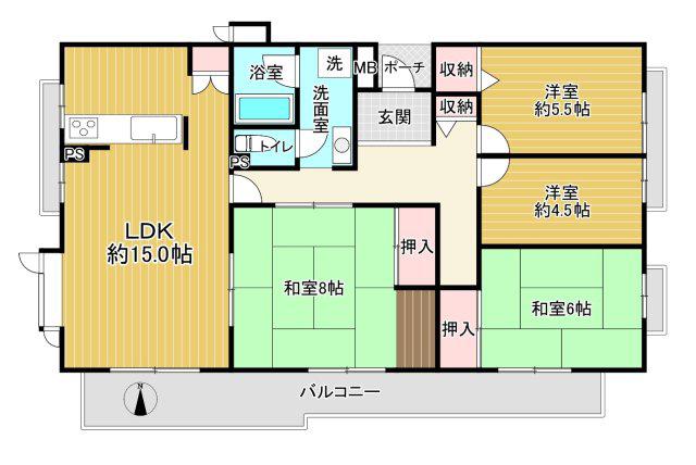 グリーンヒル貝取1-40-4号棟(4LDK/2階)の間取り写真