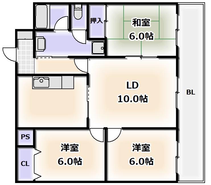 エクセル難波(3LDK/11階)の間取り写真
