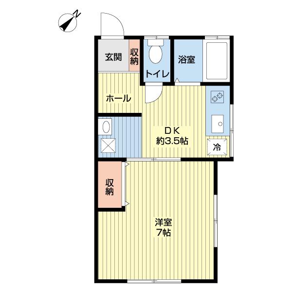 山口ハイツII(1DK/1階)の間取り写真