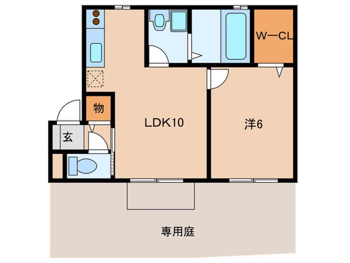 グランドゥール(1LDK/1階)の間取り写真
