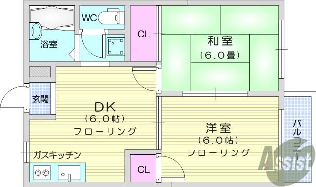 ハミングバードA(2DK/1階)の間取り写真