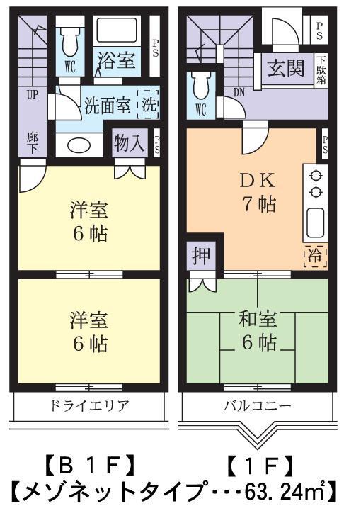 ラフェスタ日立神立(3DK/1階)の間取り写真