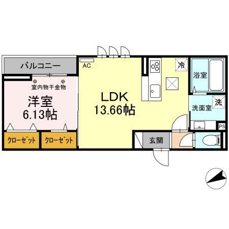 D-ROOMT.MII(1LDK/3階)の間取り写真