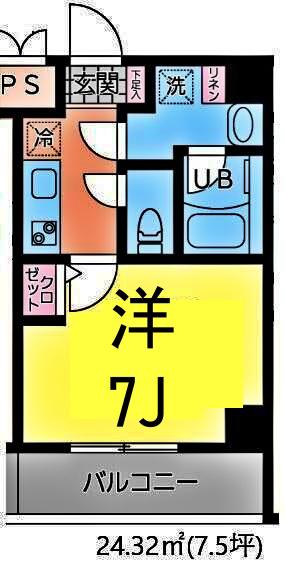 イーストサイド(1K/6階)の間取り写真