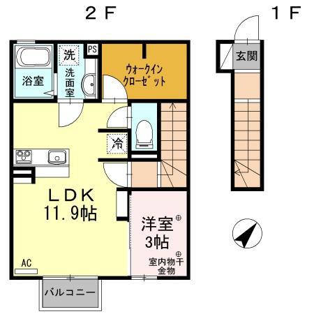 カルポス安茂里(1LDK/2階)の間取り写真