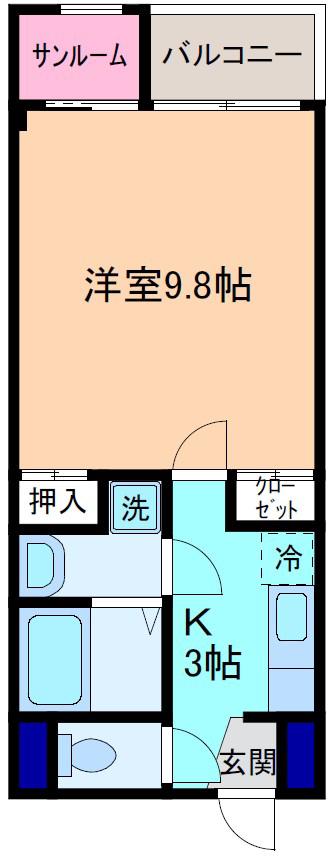 CALME(1K/3階)の間取り写真