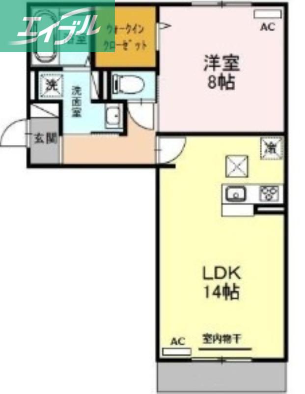 サニーフラット西市A棟(1LDK/1階)の間取り写真