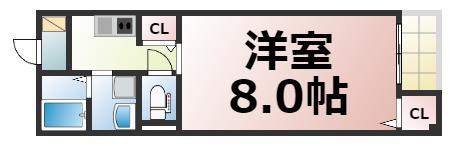 プライムコート緑橋(1K/2階)の間取り写真