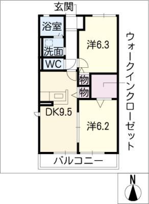 サイドパーク(2DK/1階)の間取り写真