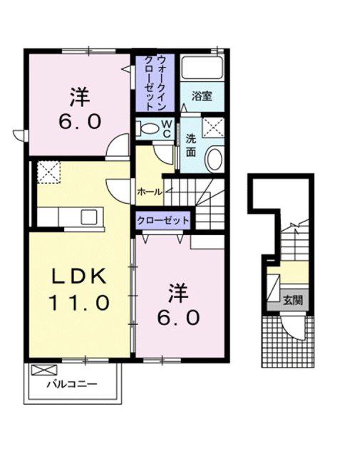 サンパティオI(2LDK/2階)の間取り写真