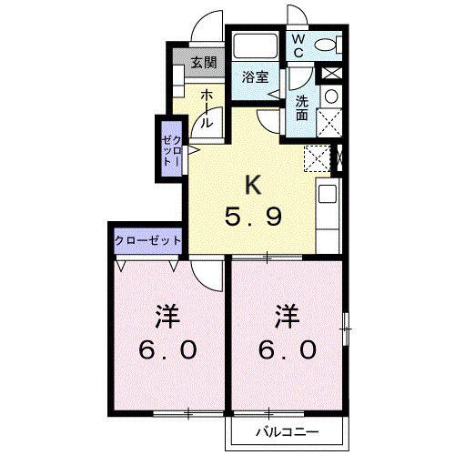 ティンカーベルA(2K/1階)の間取り写真