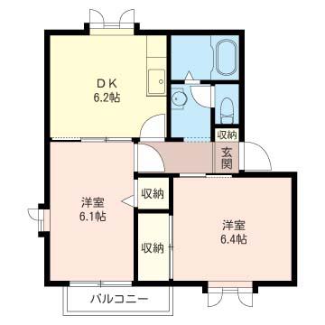 ルミエールB(2DK/2階)の間取り写真
