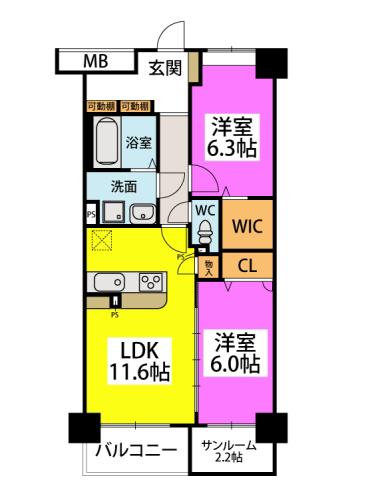 シュピタールトーア博多(2LDK/6階)の間取り写真