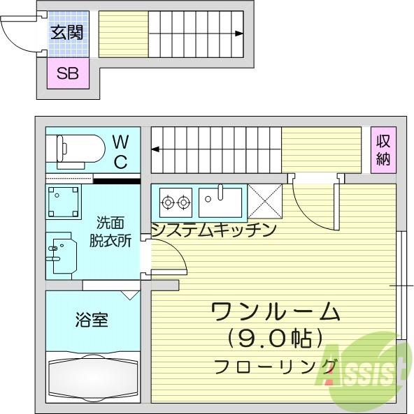 みやがた(1K/2階)の間取り写真