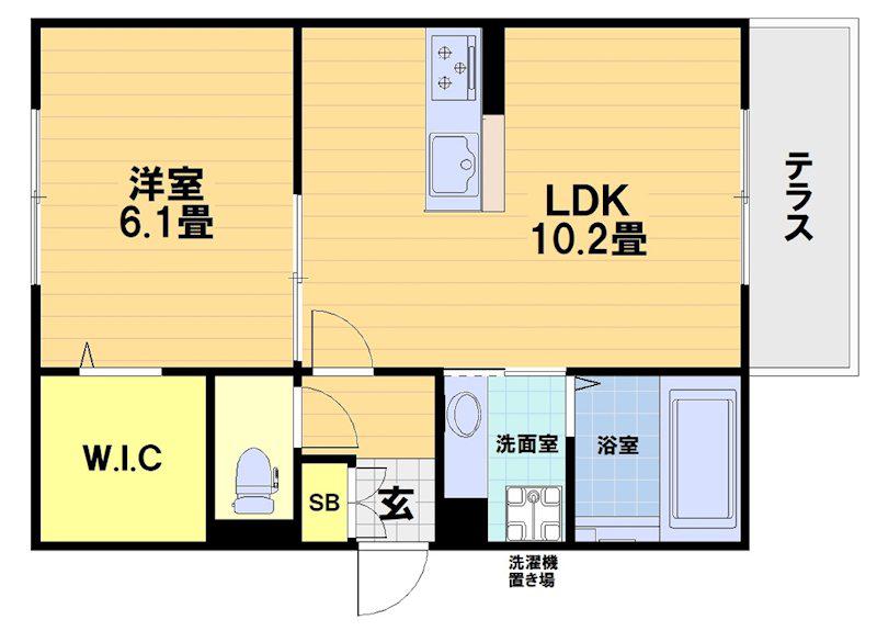RIO西七条(1LDK/1階)の間取り写真