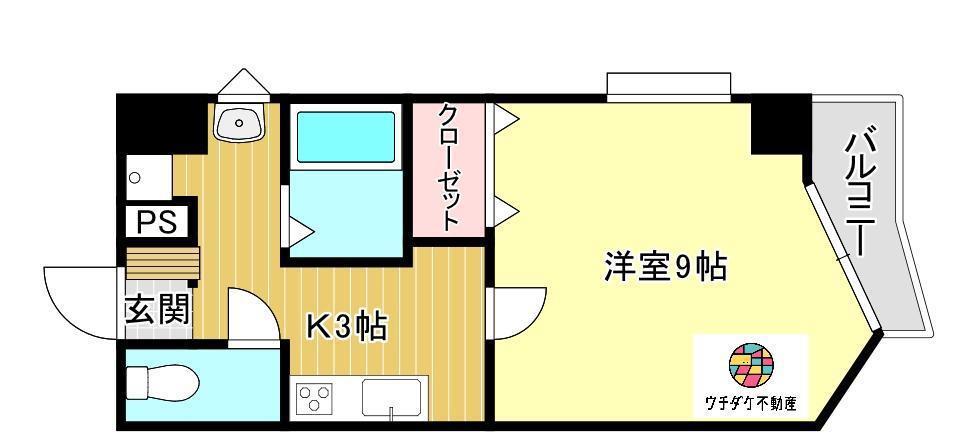ウィング鴨池(1K/4階)の間取り写真