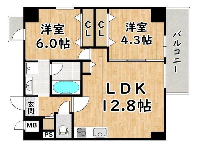 WOOD RIVER 新大阪(2LDK/3階)の間取り写真