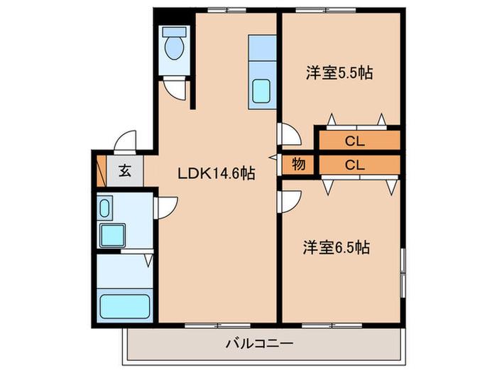 レトア城南(2LDK/2階)の間取り写真