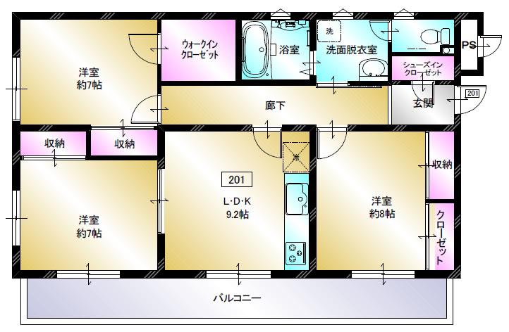 マジェスティックMC柏崎(3LDK/2階)の間取り写真