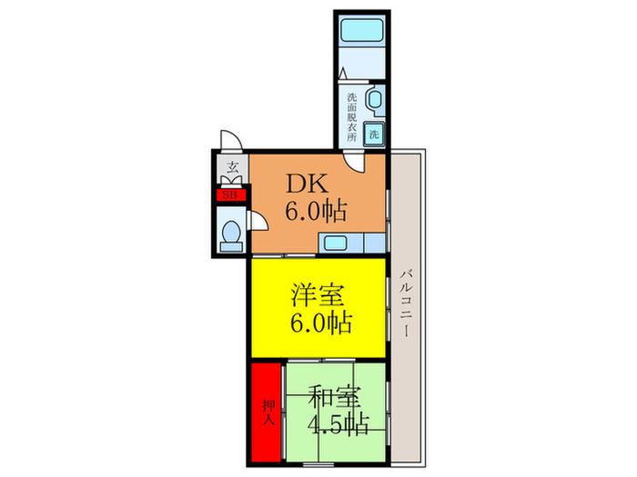 ハイム岡(2DK/4階)の間取り写真