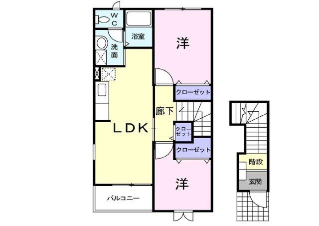 メロディハイム横入川D(2LDK/2階)の間取り写真