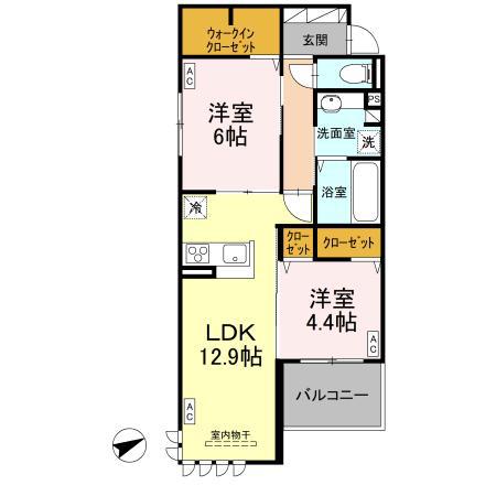 ドゥ・アムール(2LDK/1階)の間取り写真