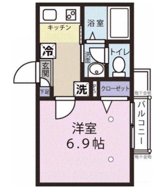 エスポワール東大井(1K/2階)の間取り写真