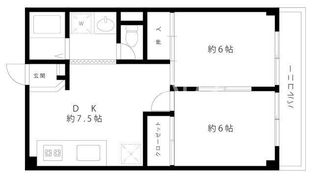 大成レジデンス第1(2DK/1階)の間取り写真