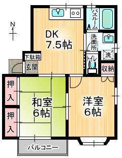 パークサイドヴィラA(2DK/2階)の間取り写真