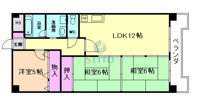 ハイツ東豊台(3LDK/2階)の間取り写真