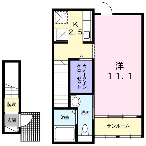 クレッセント(1K/2階)の間取り写真
