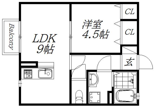 アービル篠原B(1LDK/2階)の間取り写真
