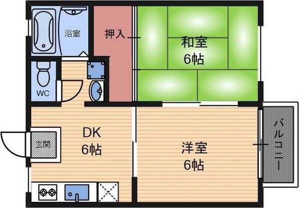田村ハイツI(2DK/2階)の間取り写真