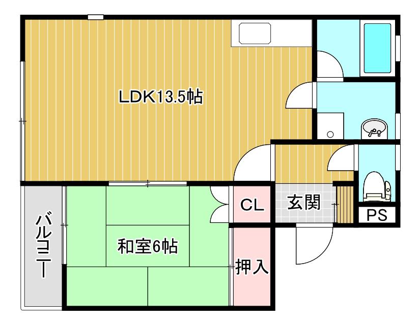 サクスィートトーヤマB(1LDK/2階)の間取り写真
