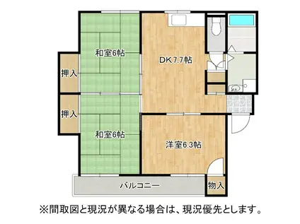 上の原ハイツ(3DK/5階)の間取り写真