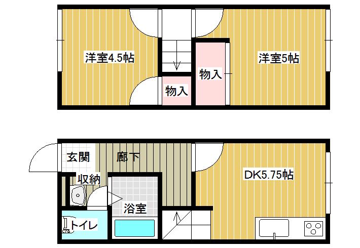 レオパレス田辺(2DK/1階)の間取り写真