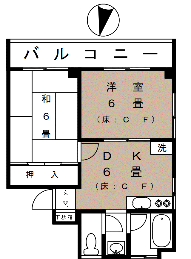 スカイハイツ広沢(2DK/4階)の間取り写真
