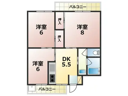 コーポ松男(3DK/2階)の間取り写真