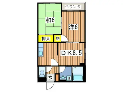 メルベーユ桜ヶ丘(2DK/3階)の間取り写真