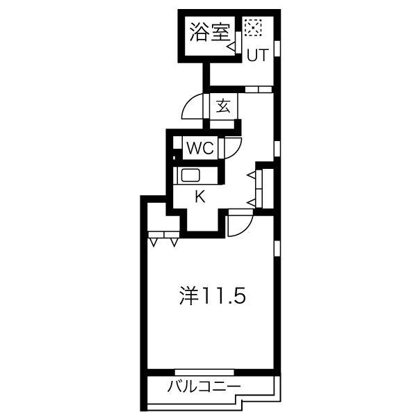 ヒルズ向陽(1K/2階)の間取り写真