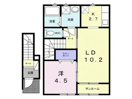 フォルトーナV(1LDK/2階)の間取り写真
