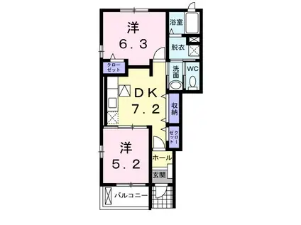 カーサ・エレガント(2DK/1階)の間取り写真