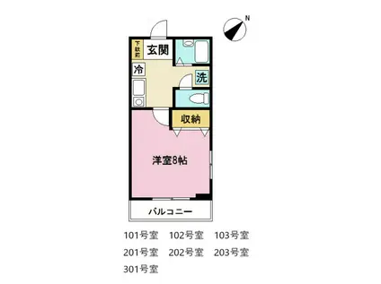 グリーン・ウエスト(1K/2階)の間取り写真