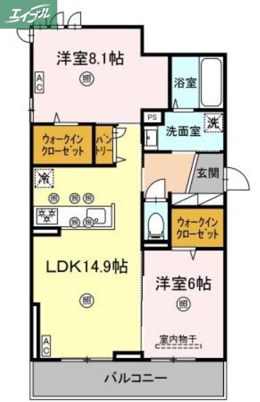 トリシア田中(2LDK/2階)の間取り写真