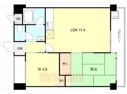 プロスパーI塚口東(2LDK/3階)の間取り写真
